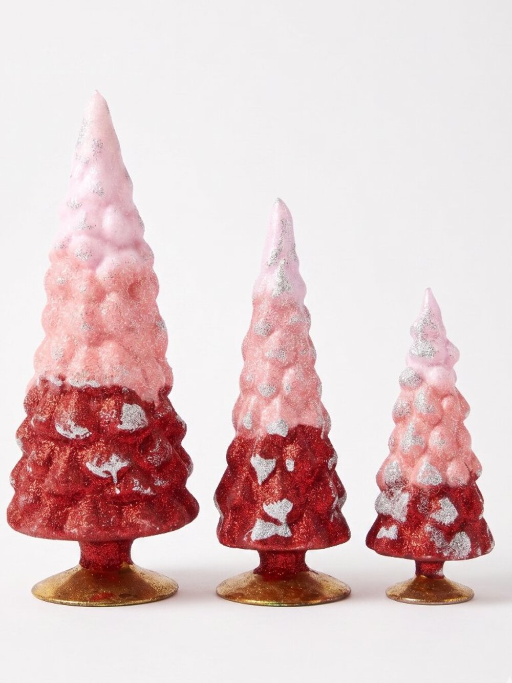 Cody Foster Red Pink Glitter Gradient Glass Trees Valentines Christmas Set of 3